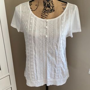 Anthropologie White Eyelet Short Sleeve Tee